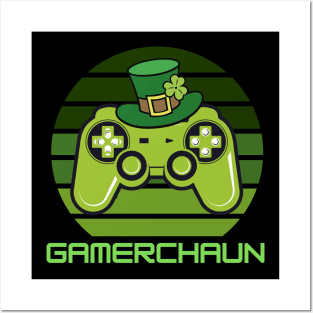 Gamerchaun Irish Gaming St Patrick's Day Boys Men Gamer Retro Design Posters and Art